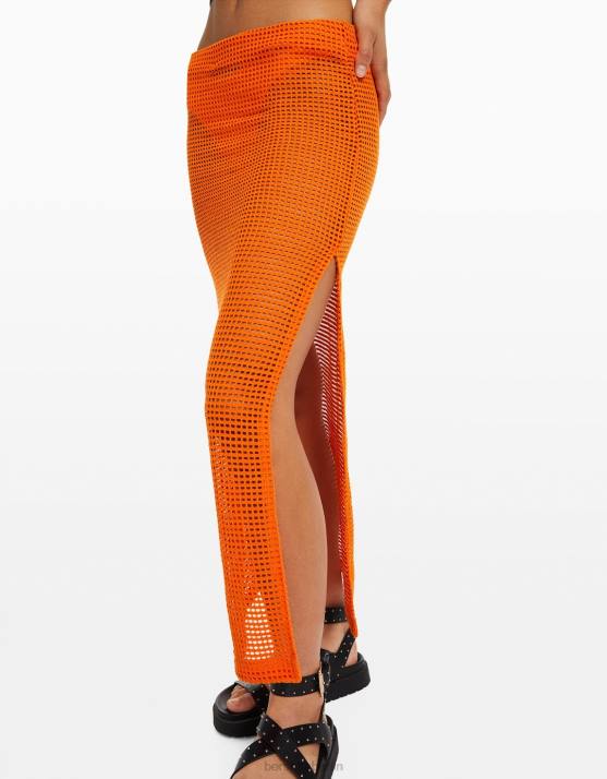 orange Bershka Frauen Mesh-Midirock H00J1642