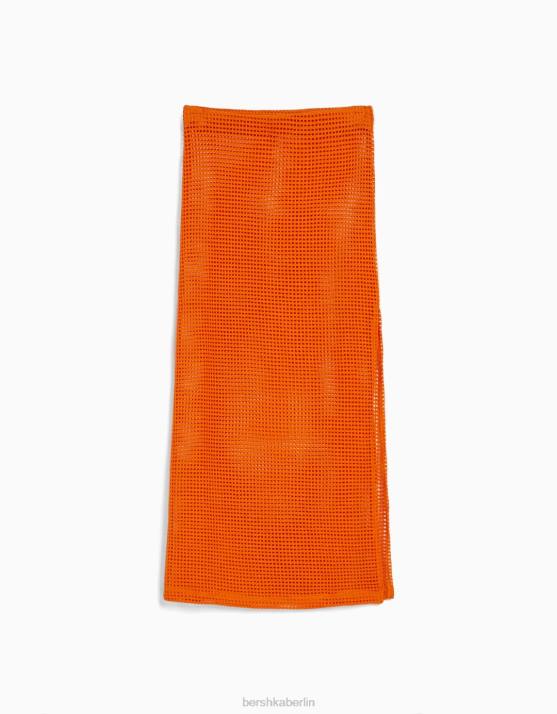 orange Bershka Frauen Mesh-Midirock H00J1642