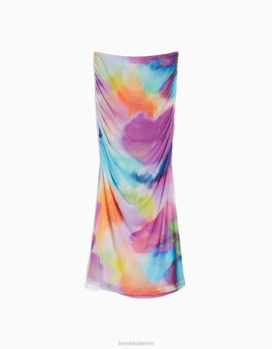 orange Bershka Frauen Midirock mit Mesh-Print H00J1636