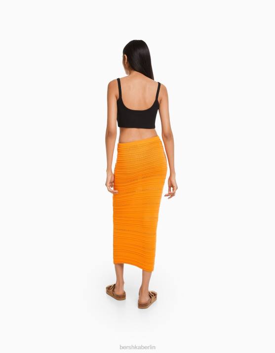 orange Bershka Frauen Offener Midirock aus Strick H00J1883
