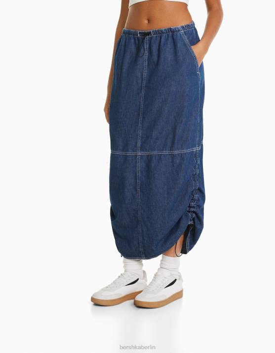 Blau Bershka Frauen Fallschirm-Jeans-Midirock H00J1378