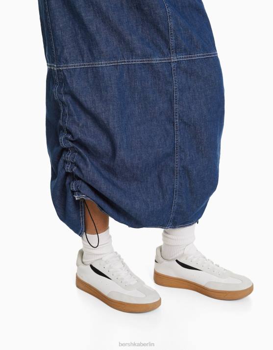 Blau Bershka Frauen Fallschirm-Jeans-Midirock H00J1378