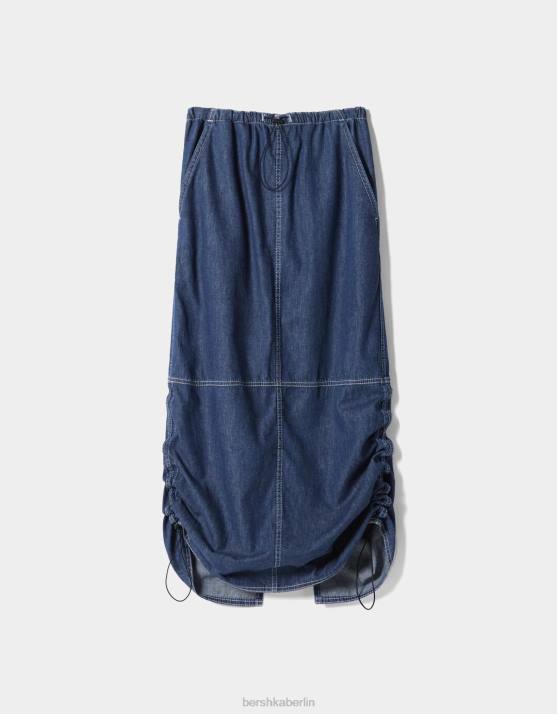 Blau Bershka Frauen Fallschirm-Jeans-Midirock H00J1378