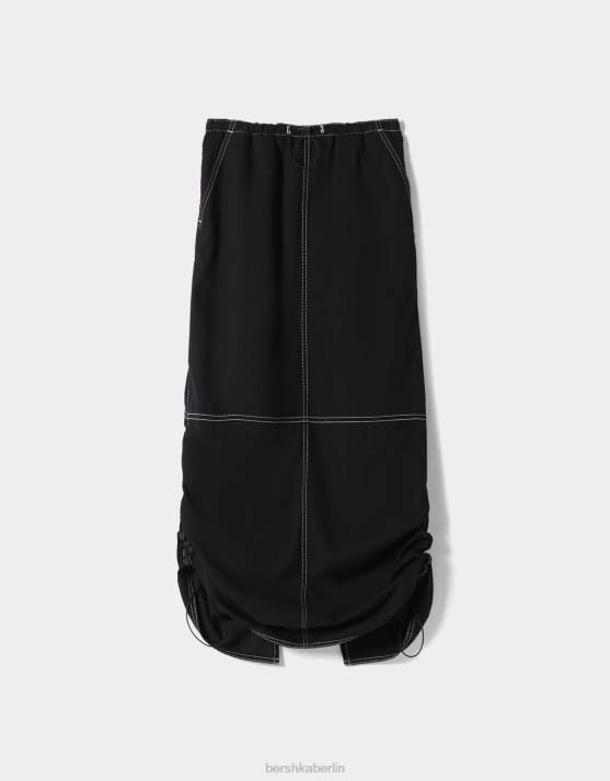 Schwarz Bershka Frauen Fallschirm-Jeans-Midirock H00J1379