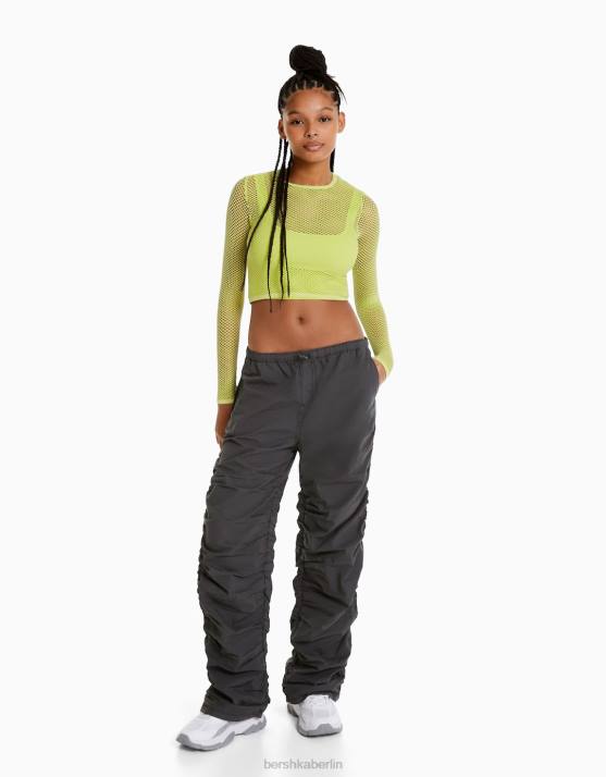 dunkelgrau Bershka Frauen Fallschirmjeans mit seitlicher Raffung H00J1295