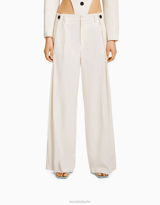 Creme Bershka Frauen maßgeschneiderte Hose mit weitem Bein H00J1466