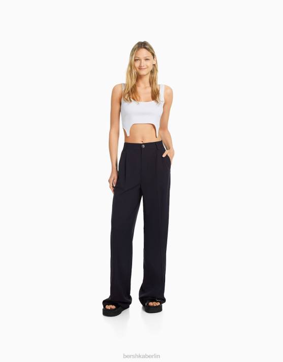 Dunkelblau Bershka Frauen Taillierte Hose im Dad-Fit H00J1433