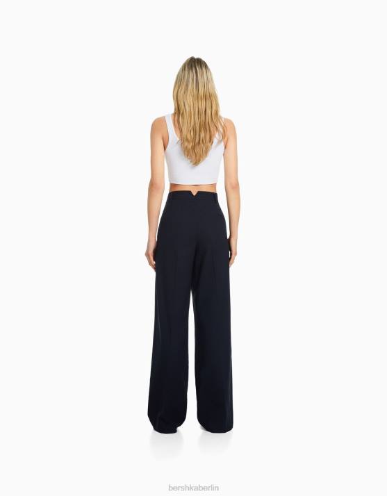 Dunkelblau Bershka Frauen Taillierte Hose im Dad-Fit H00J1433