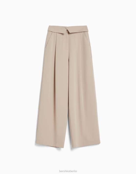 Sand Bershka Frauen maßgeschneiderte Hose mit umgeschlagener Taille H00J1428