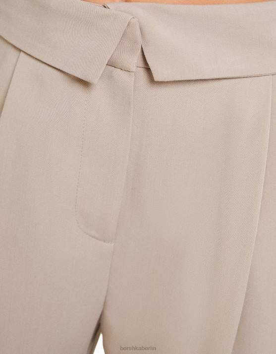 Sand Bershka Frauen maßgeschneiderte Hose mit umgeschlagener Taille H00J1428