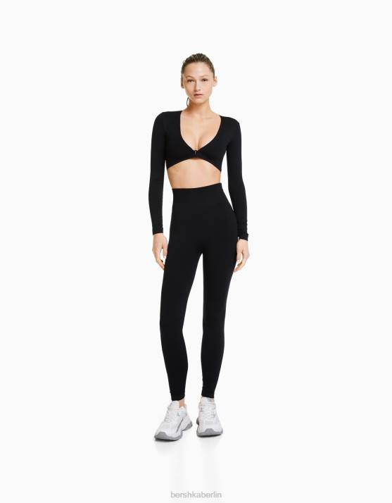 Schwarz Bershka Frauen Nahtlose Push-up-Leggings H00J1458
