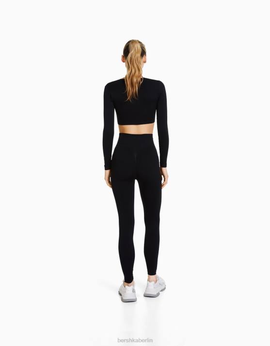 Schwarz Bershka Frauen Nahtlose Push-up-Leggings H00J1458