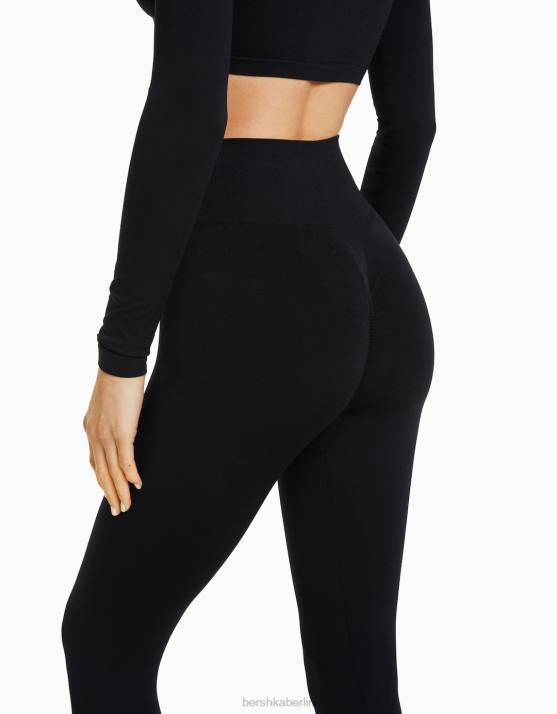 Schwarz Bershka Frauen Nahtlose Push-up-Leggings H00J1458
