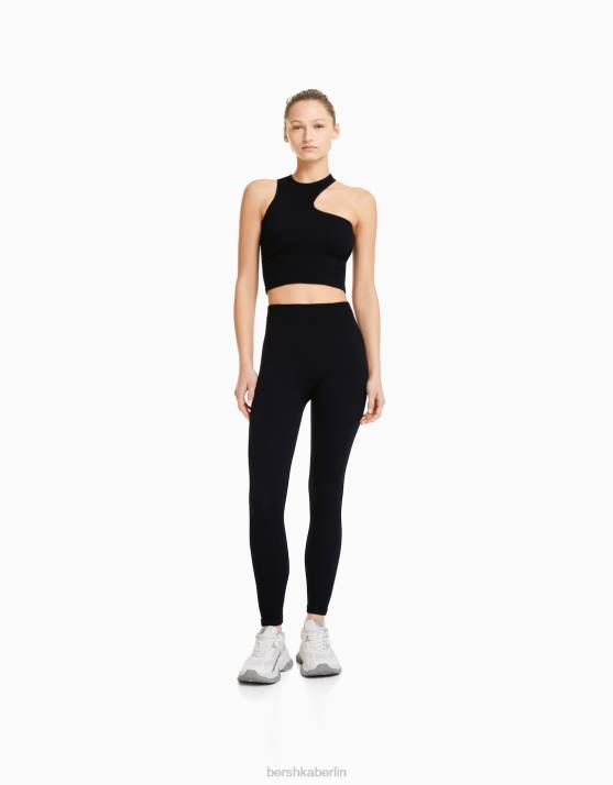 Schwarz Bershka Frauen Nahtlose gerippte Leggings H00J1452