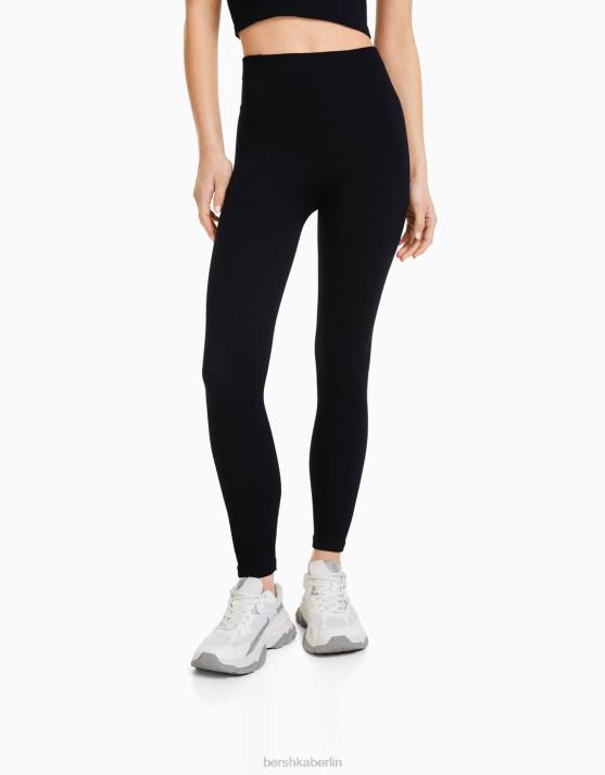 Schwarz Bershka Frauen Nahtlose gerippte Leggings H00J1452