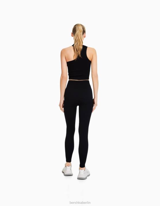 Schwarz Bershka Frauen Nahtlose gerippte Leggings H00J1452