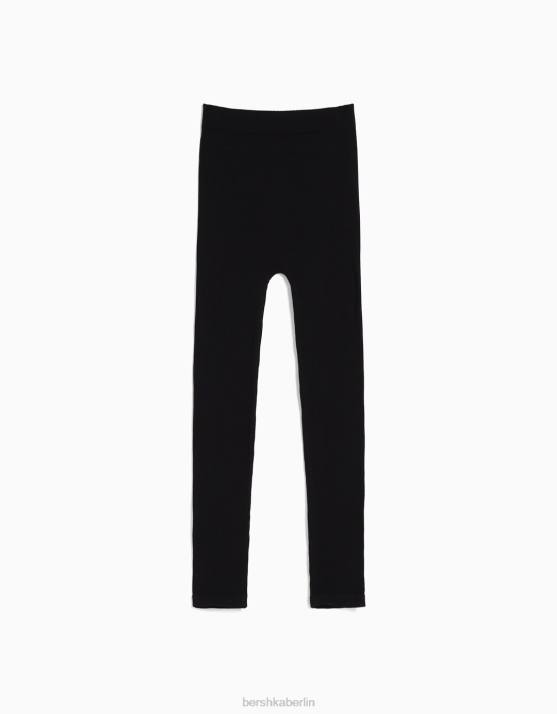 Schwarz Bershka Frauen Nahtlose gerippte Leggings H00J1452