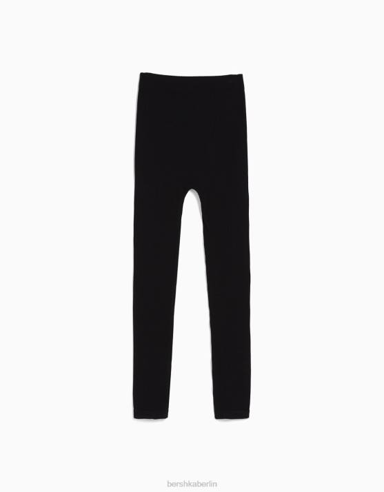 Schwarz Bershka Frauen Nahtlose gerippte Leggings H00J1452