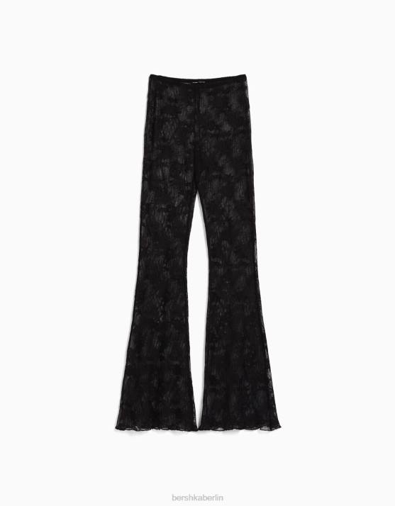 Schwarz Bershka Frauen ausgestellte Spitzenhose H00J1470