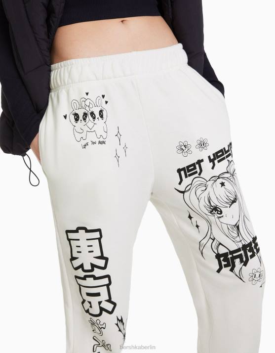 Weiss Bershka Frauen bedruckte Jogginghose H00J1479