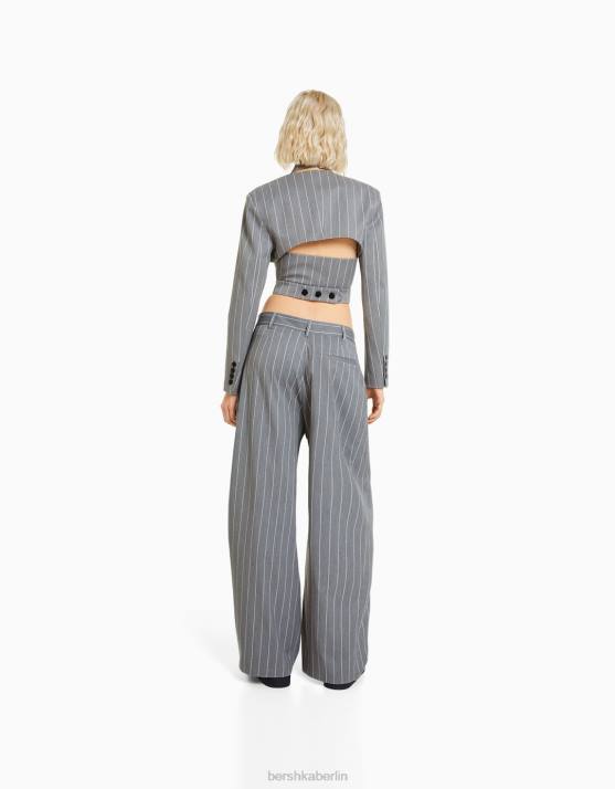 grau Bershka Frauen Locker geschnittene Nadelstreifenhose H00J1416