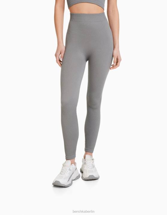 grau Bershka Frauen Nahtlose gerippte Leggings H00J1451