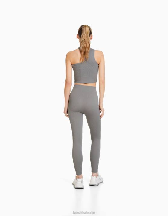 grau Bershka Frauen Nahtlose gerippte Leggings H00J1451