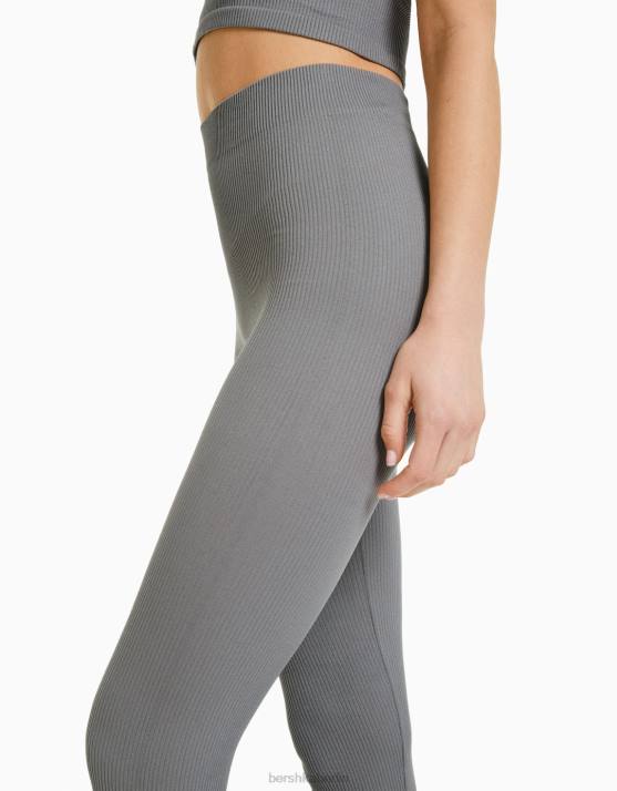 grau Bershka Frauen Nahtlose gerippte Leggings H00J1451