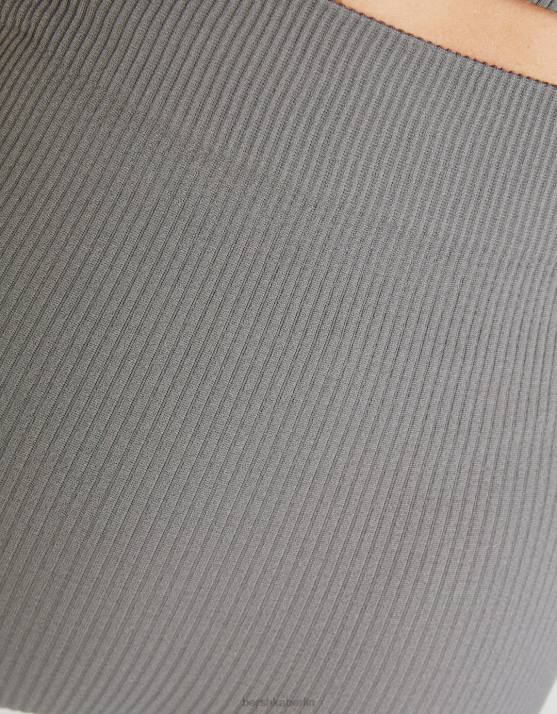 grau Bershka Frauen Nahtlose gerippte Leggings H00J1451