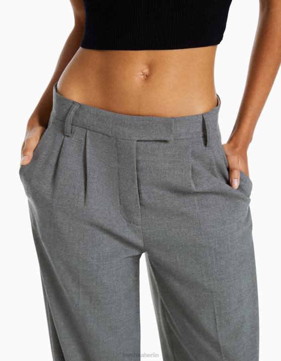 grau Bershka Frauen Taillierte Dad-Fit-Hose mit weitem Bein H00J1424