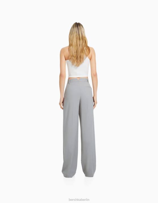 grau Bershka Frauen Taillierte Hose im Dad-Fit H00J1430
