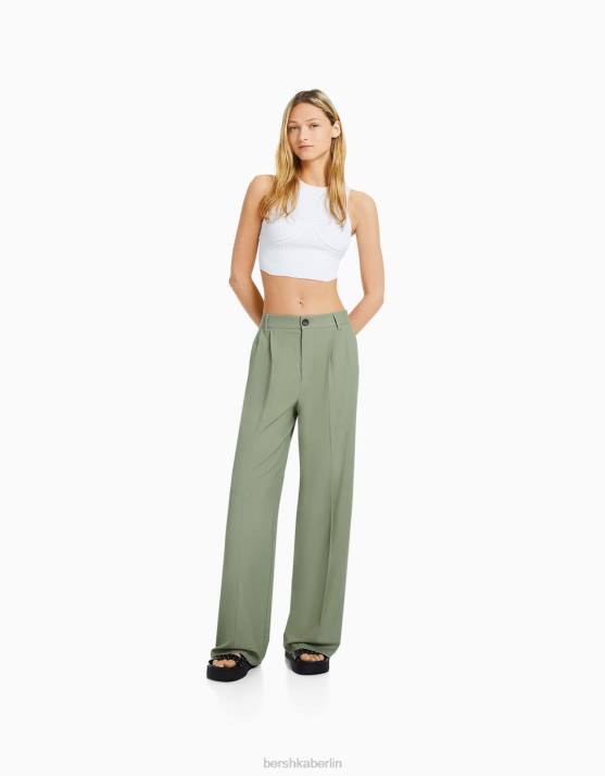 khaki Bershka Frauen Taillierte Hose im Dad-Fit H00J1431