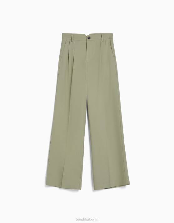 khaki Bershka Frauen Taillierte Hose im Dad-Fit H00J1431
