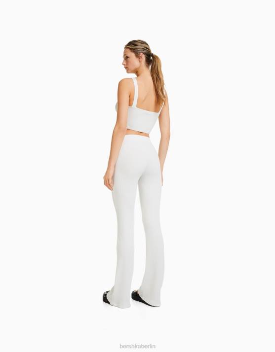 nicht-gerade weiss Bershka Frauen ausgestellte, gerippte Culottes H00J1445