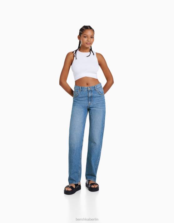 Blau Bershka Frauen Gerade geschnittene Jeans H00J1514