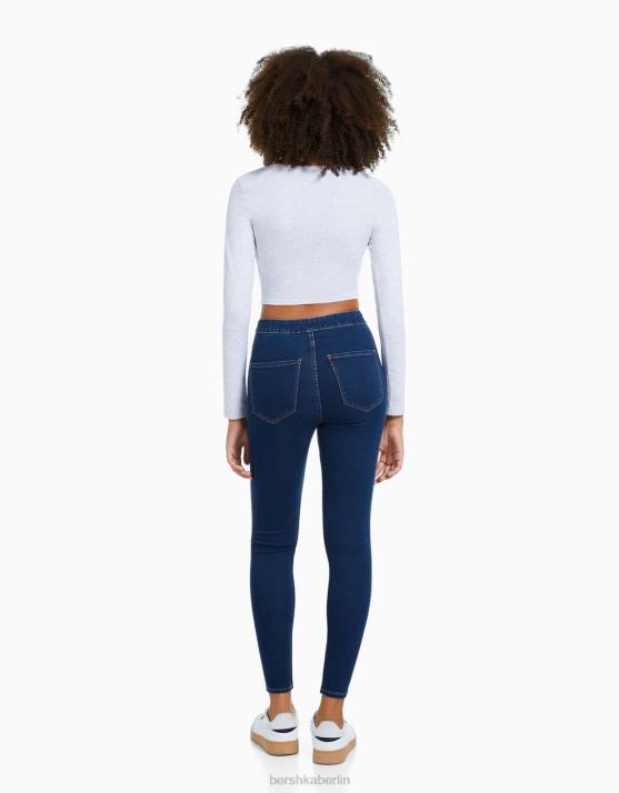 Blau Bershka Frauen Jeans-Leggings mit superhohem Bund H00J1589