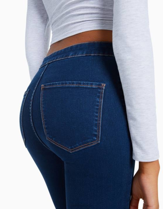 Blau Bershka Frauen Jeans-Leggings mit superhohem Bund H00J1589