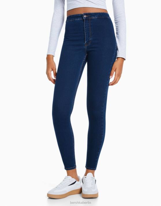 Blau Bershka Frauen Jeans-Leggings mit superhohem Bund H00J1589