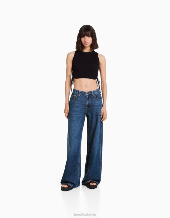 Blau Bershka Frauen Jeans mit weitem Bein H00J1487