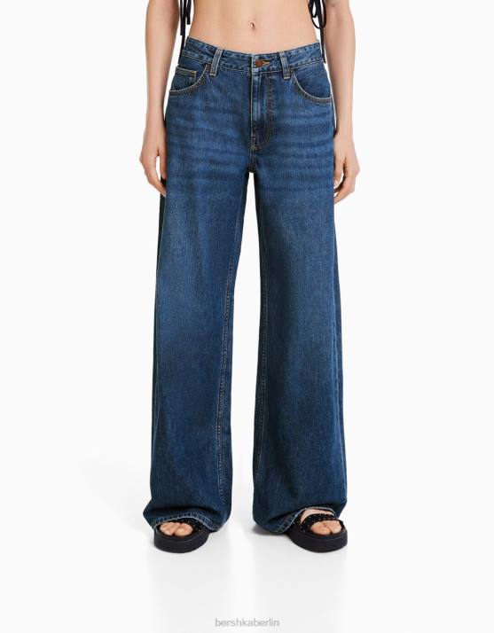 Blau Bershka Frauen Jeans mit weitem Bein H00J1487