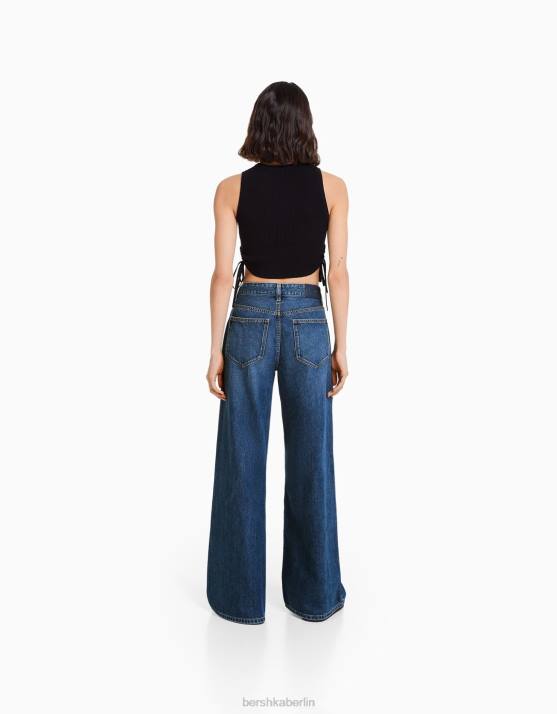Blau Bershka Frauen Jeans mit weitem Bein H00J1487