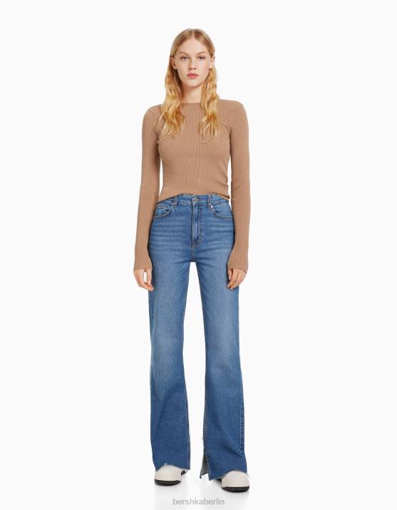 Blau Bershka Frauen Komfortjeans mit Seitenschlitz H00J1569