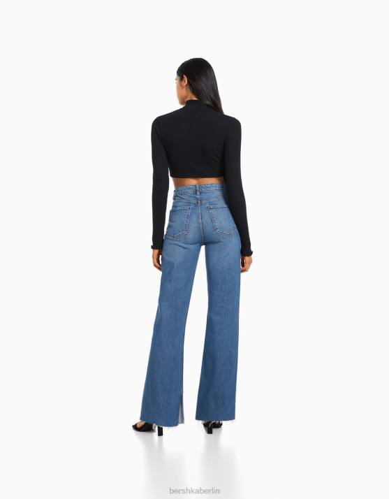 Blau Bershka Frauen Komfortjeans mit Seitenschlitz H00J1989