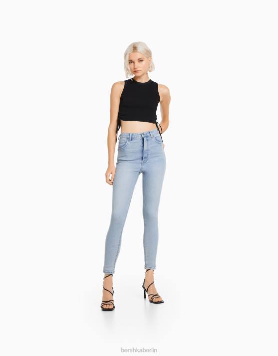 Blau Bershka Frauen Röhrenjeans mit hohem Bund H00J1555