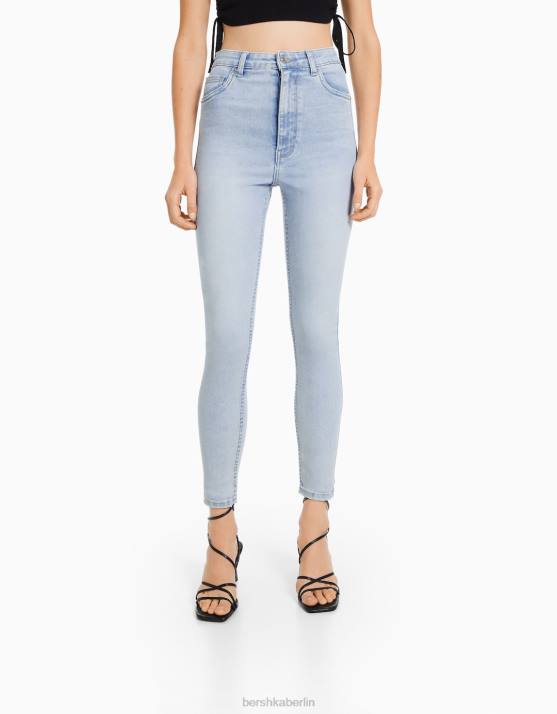 Blau Bershka Frauen Röhrenjeans mit hohem Bund H00J1555