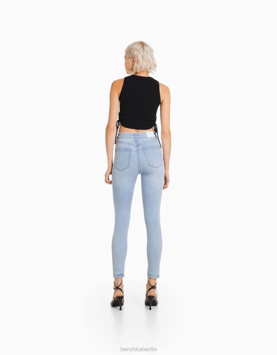 Blau Bershka Frauen Röhrenjeans mit hohem Bund H00J1555