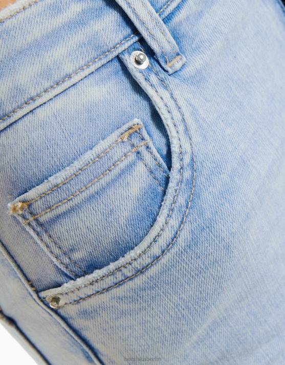 Blau Bershka Frauen Röhrenjeans mit hohem Bund H00J1555