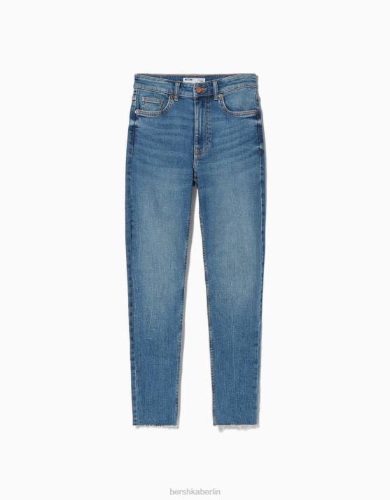 Blau Bershka Frauen Röhrenjeans mit hohem Bund H00J1601