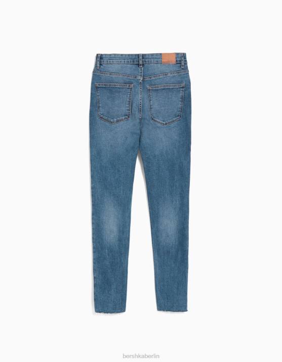 Blau Bershka Frauen Röhrenjeans mit hohem Bund H00J1601