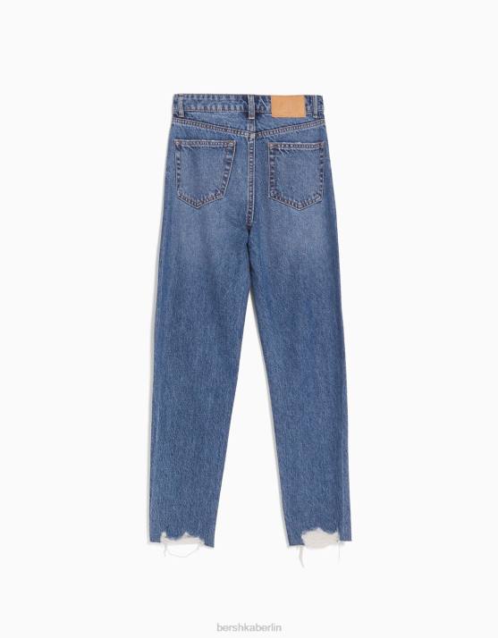 Blau Bershka Frauen Zerrissene Mom-Jeans H00J1552